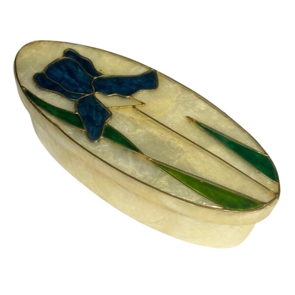 BLUE IRIS TRINKET STORAGE BOX 8 IN RARE FIND!